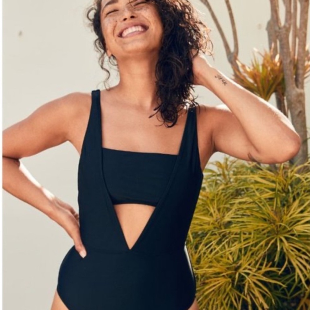 Aerie Black One Piece Swimsuit with Cutout